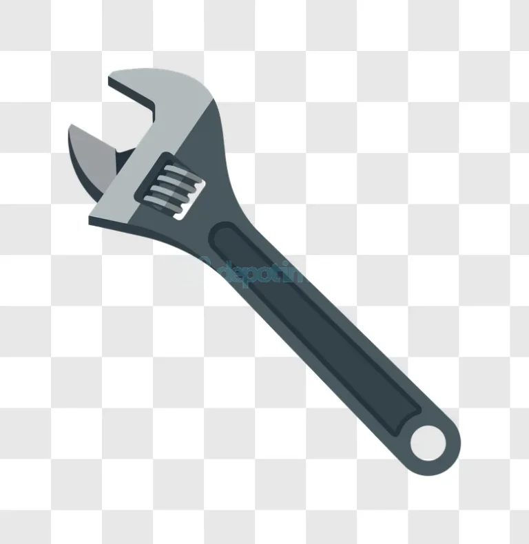 Adjustable Wrench Tool Vector Illustration gray flat style transparent background