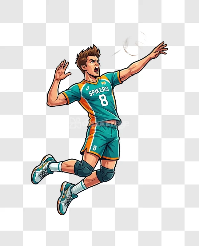 Animated Male Volleyball Player Spiking Ball
