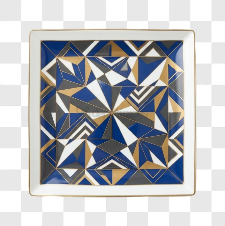 Art Deco Geometric Tray Blue Gold Pattern, intricate geometric design, blue gold white gray