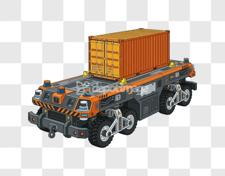 Autonomous Industrial Vehicle With Cargo Container detailed illustration orange gray