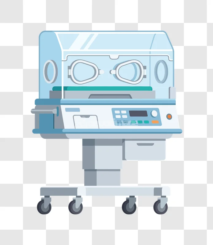 Baby Incubator Medical Equipment Cartoon Style light blue white flat design