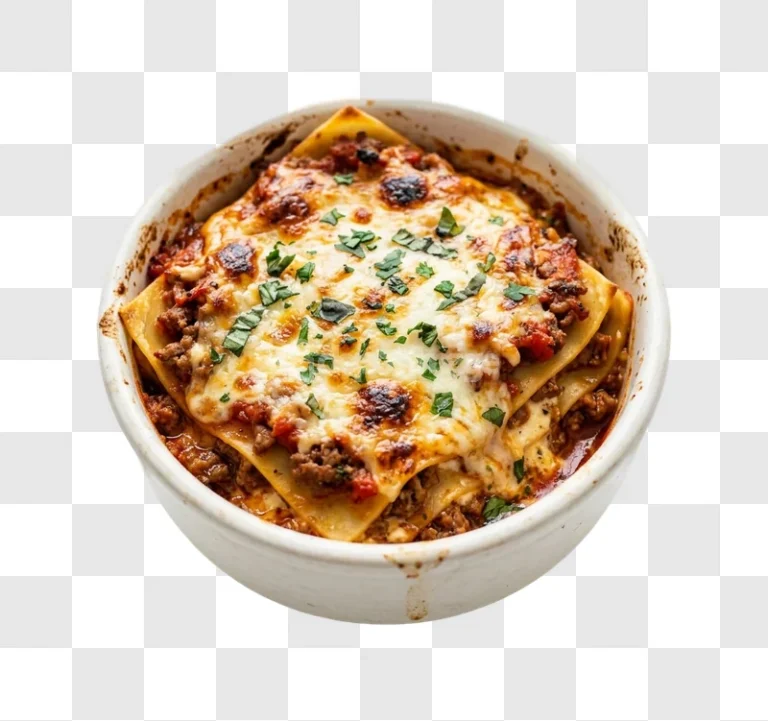 Baked Lasagna Parsley Bowl golden brown cheese green herbs