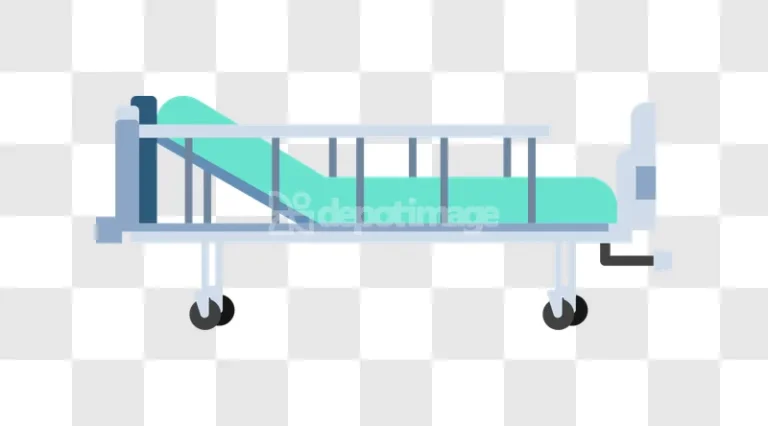 Basic Hospital Bed With Blue Frame Wheels flat design blue green
