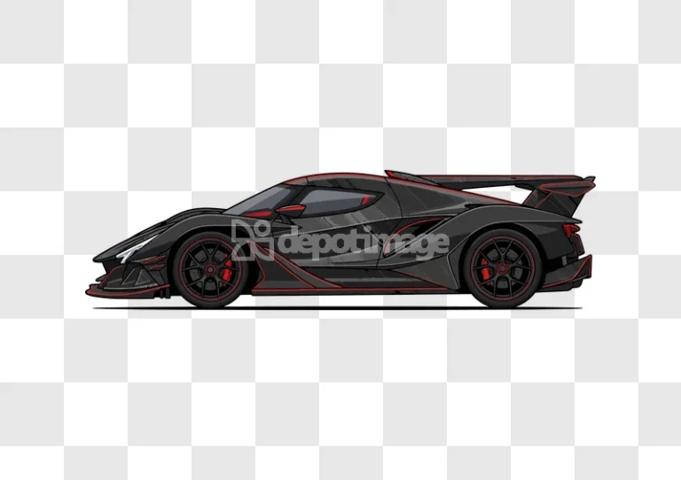 Black and Red Hypercar Vector Illustration Side, sleek design black red accents