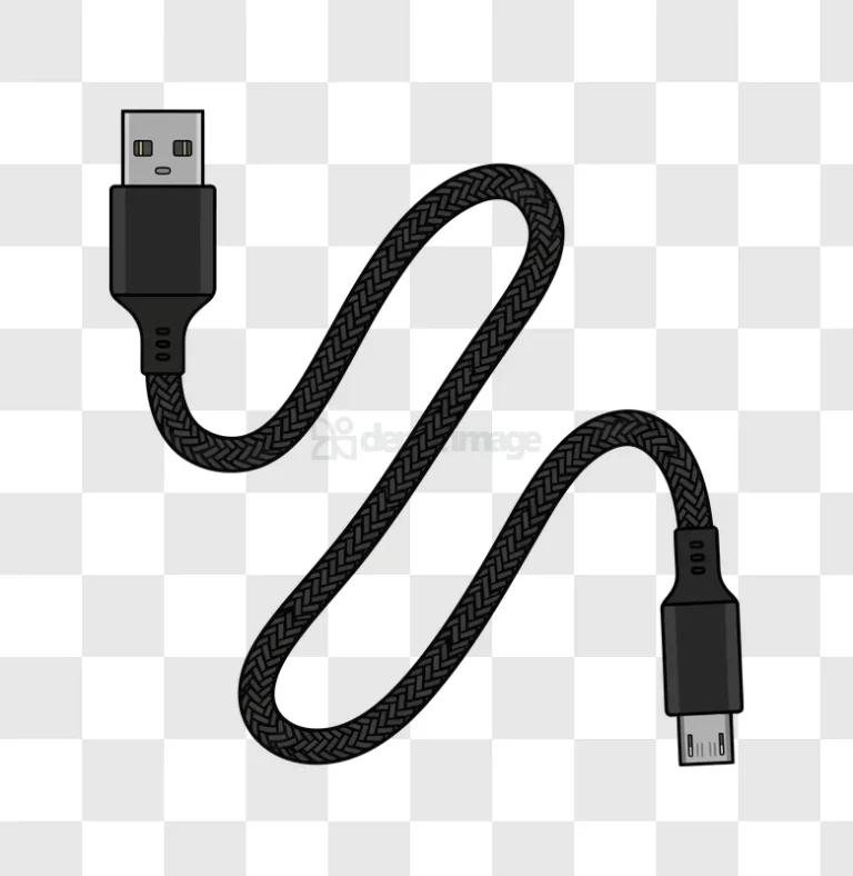Black Braided Usb Cable With Plugs flat dark gray illustration on black