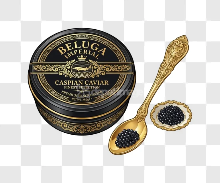 Black Caviar Tin Gold Spoon Luxury Design, elegant black gold ornate