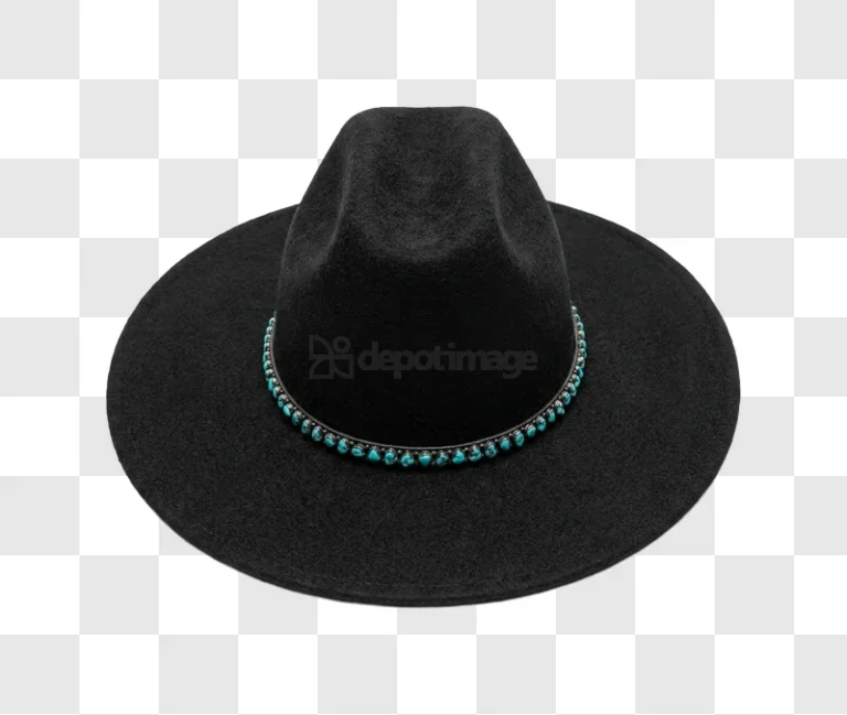 Black Cowboy Hat With Turquoise Band felt texture turquoise beads