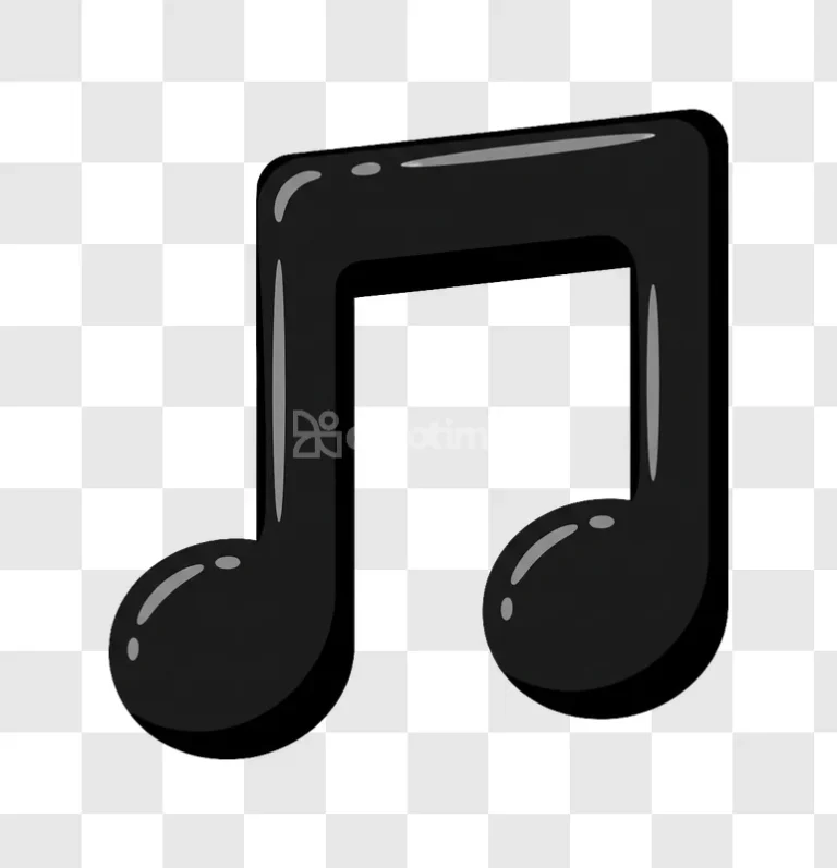 Black Eighth Note Music Symbol Icon 3d, glossy black 3d render transparent background