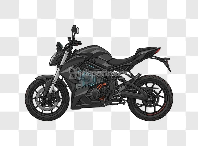 Black Electric Motorcycle Side View Outlined detailed dark gray illustration