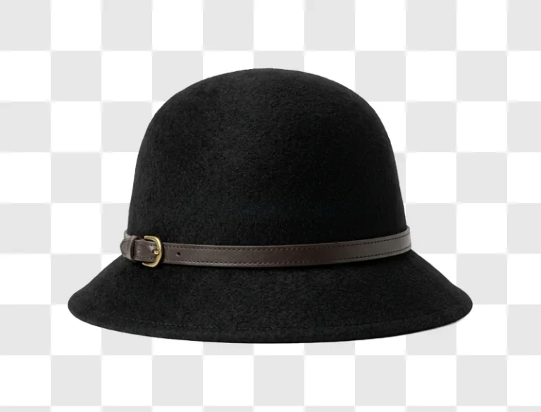 Black Felt Hat With Brown Strap isolated felt hat with buckle