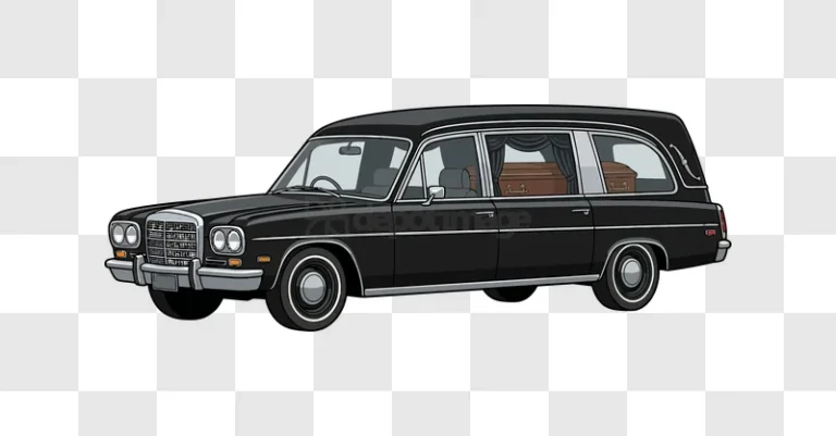 Black Hearse With Coffin Displayed Inside cartoon style transparent background