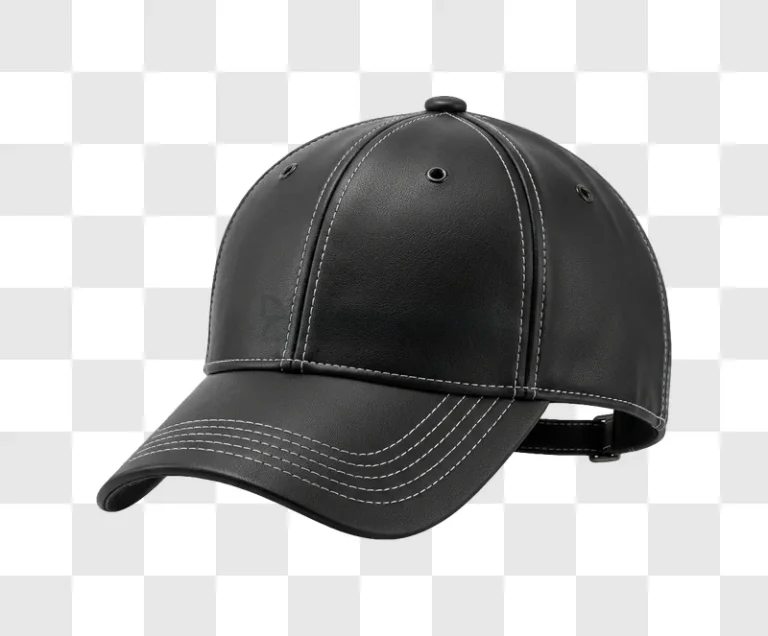 Black Leather Baseball Cap With White Stitching realistic render dark background