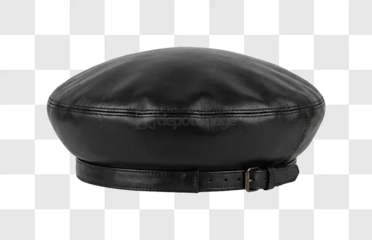 Black Leather Beret With Buckle Detail sleek fashion accessory isolated