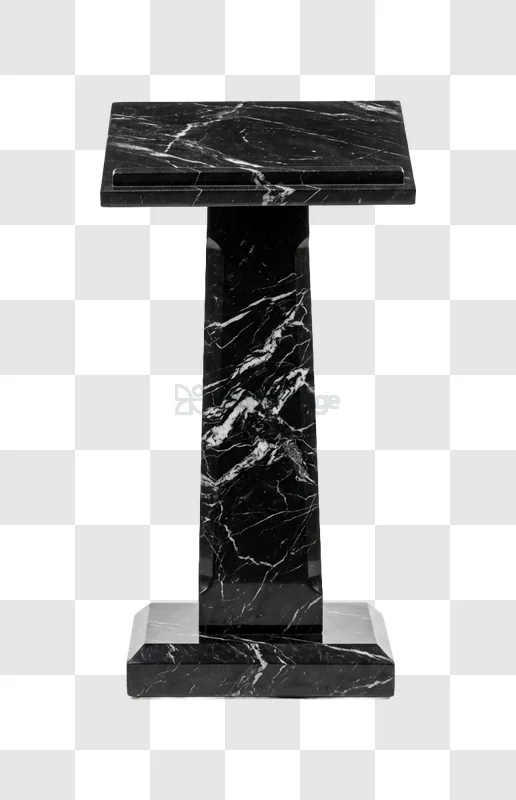 Black Marble Podium Against Dark Background, sleek dark marble with white veins