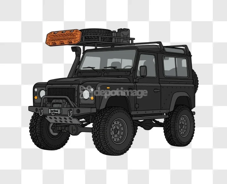 Black Offroad 4x4 Vehicle With Roof Rack detailed cartoon illustration black background