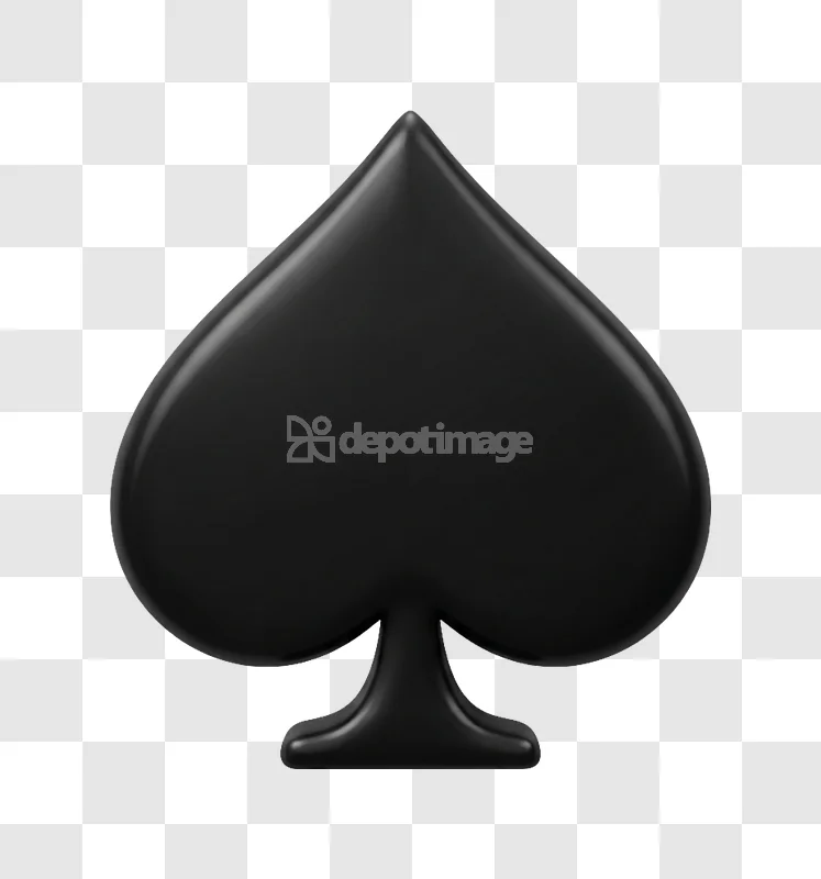 Black Spade Playing Card Suit Symbol 3d Render glossy black transparent background