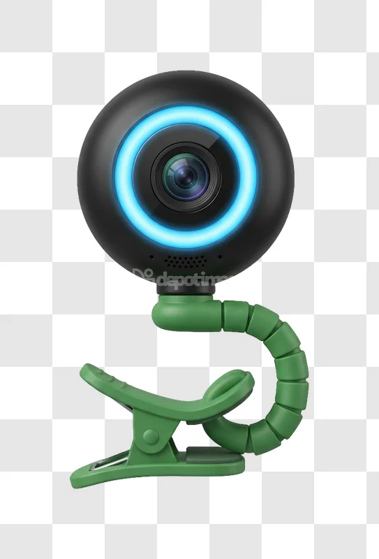 Black Webcam Blue Light Green Clip with glowing blue ring and green clip