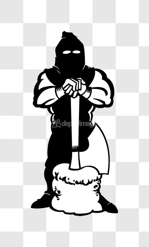 Black White Executioner Axe Illustration stark graphic design, isolated.