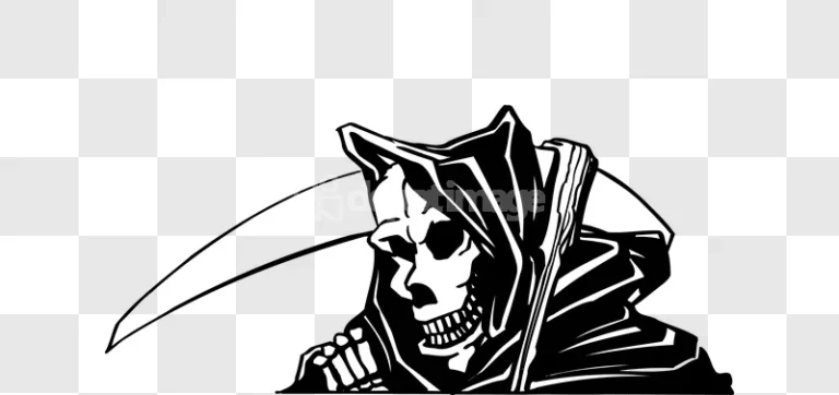Black White Grim Reaper Illustration Scythe stark high-contrast black white