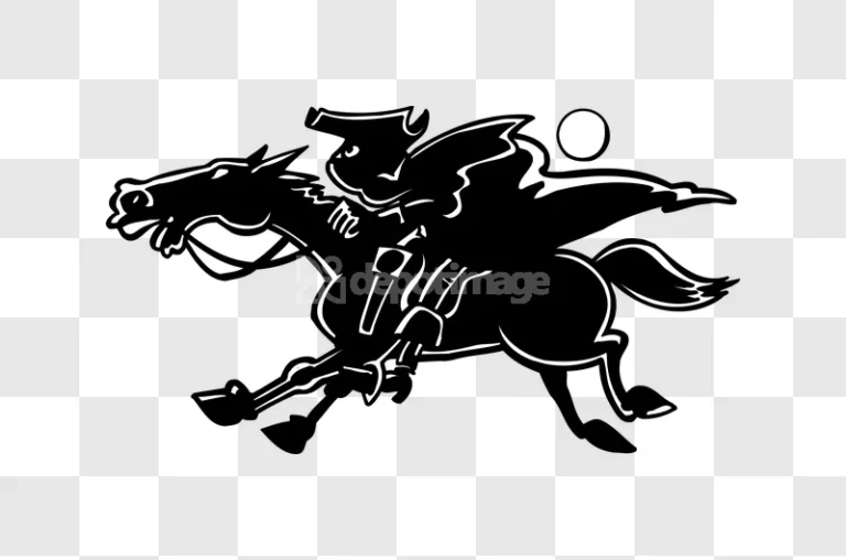 Black White Paul Revere Rider Illustration graphic silhouette galloping horse moon