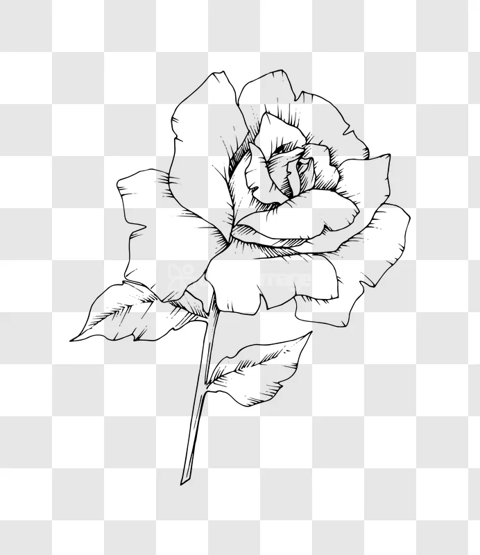 Black White Rose Flower Ink Illustration Art