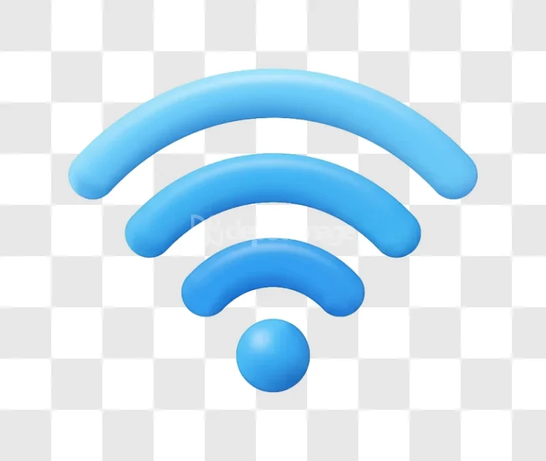 Blue 3d Wifi Signal Strength Icon Communication 3d render transparent background