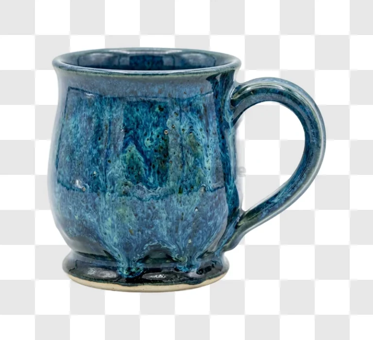 Blue Ceramic Mug With Teal Glaze with speckled, textured surface and handle