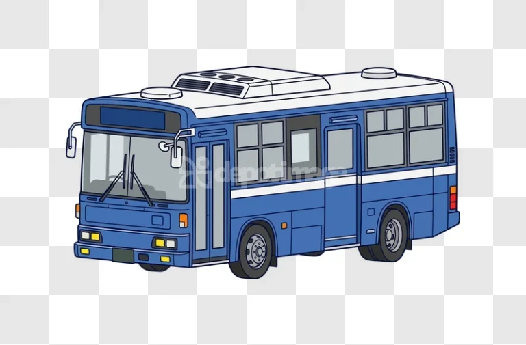 Blue City Bus Side View cartoon style white roof