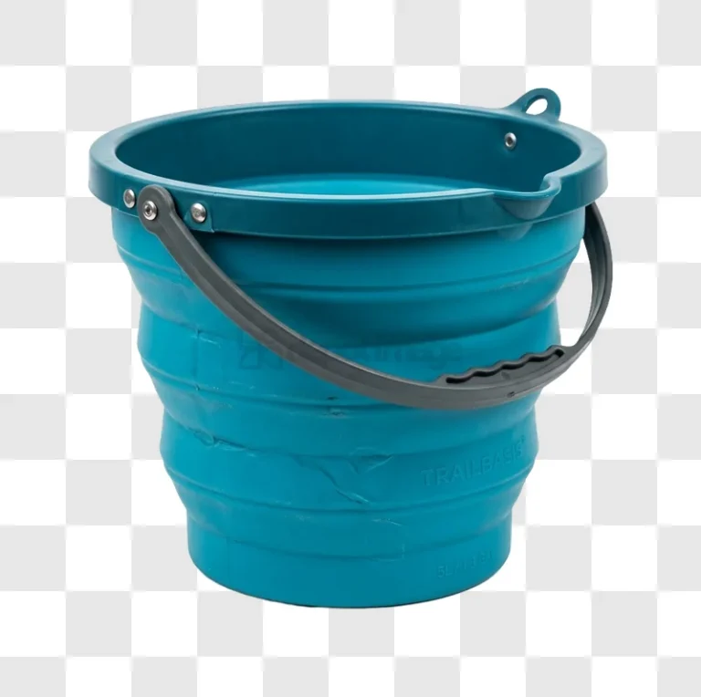 Blue Collapsible Bucket With Grey Handle teal plastic with grey handle