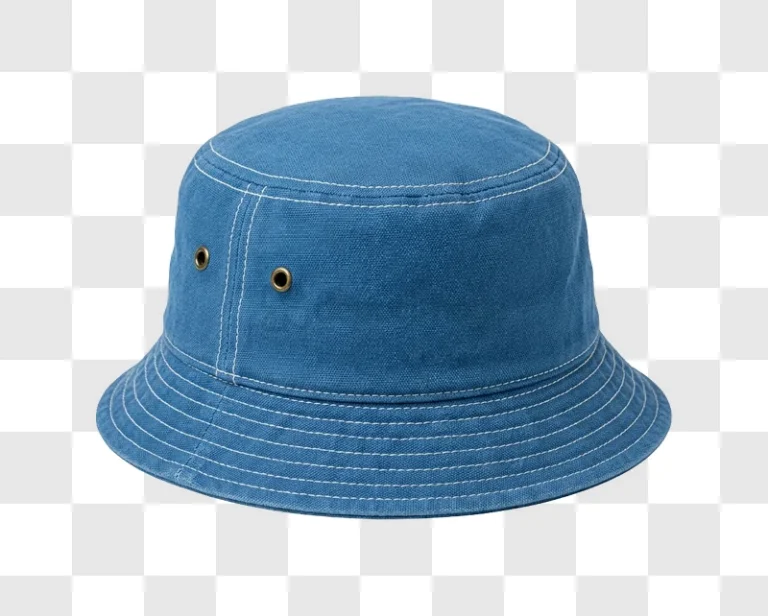 Blue Denim Bucket Hat With Eyelets with white stitching and brass eyelets