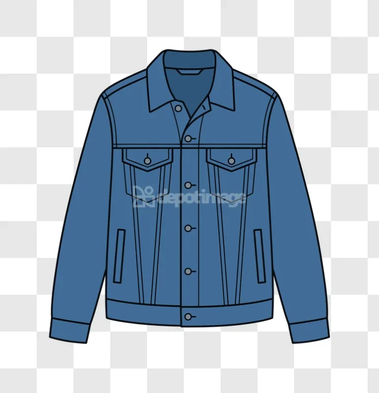 Blue Denim Jacket Front View Fashion Clothing flat illustration black background