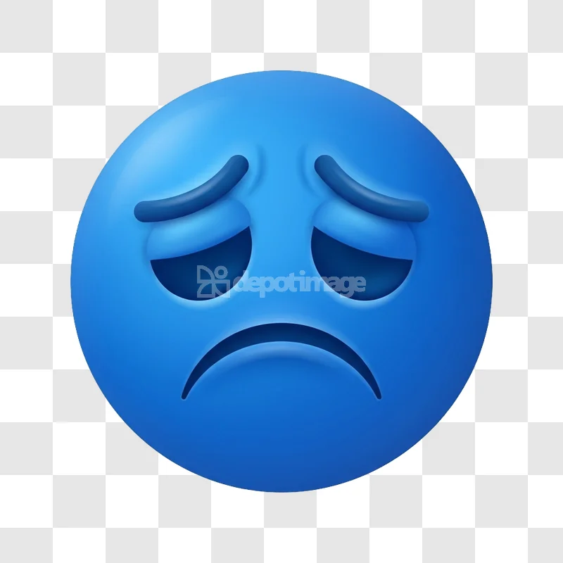 Blue Depressed Sad Face Emoji Dark Eyelids 3D render blue transparent background