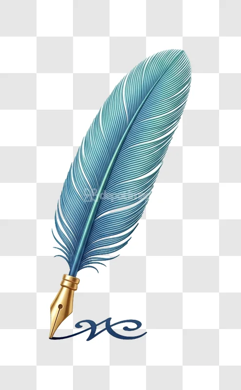 Blue Feather Quill Ink Pen Writing Symbol