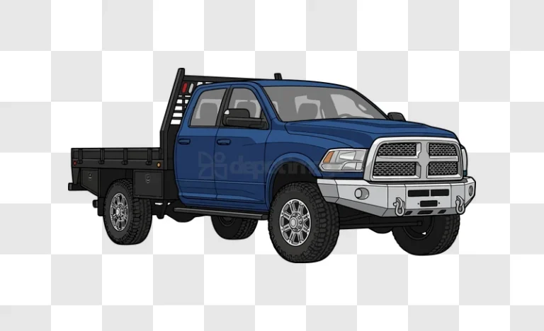 Blue Flatbed Truck Illustration detailed cartoon style blue truck
