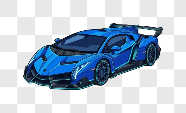 Blue Futuristic Supercar Vector Art Isolated, blue sleek glowing lines