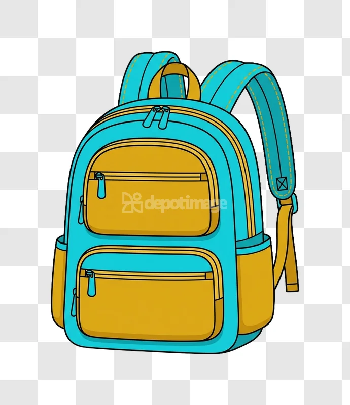 Blue Gold School Backpack Cartoon Illustration
