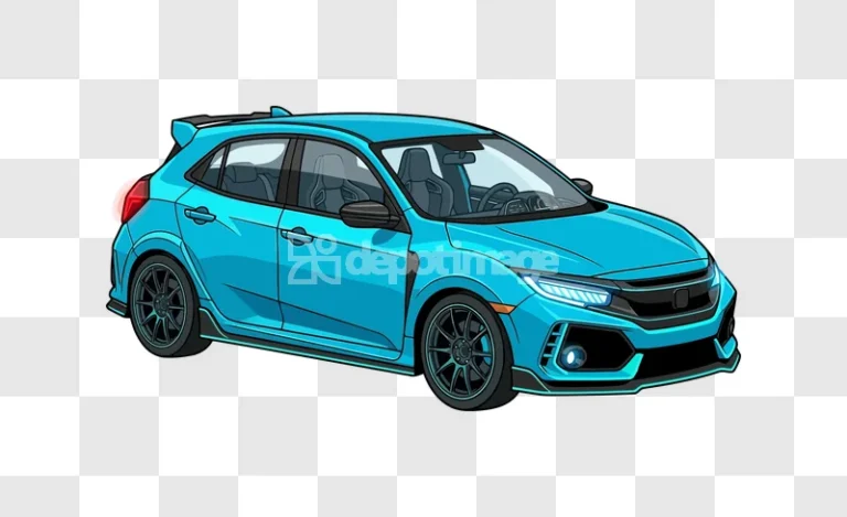 Blue Hatchback Sports Car Side View detailed illustration transparent background