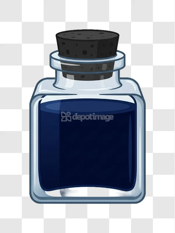 Blue Ink Potion Glass Bottle Cork Stopper clear glass dark blue liquid