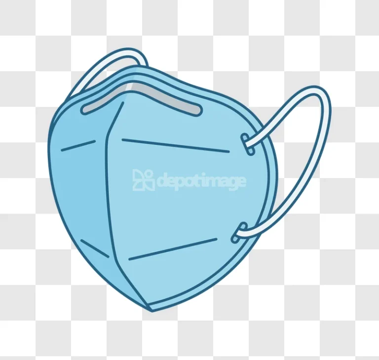 Blue Kn95 Mask on a Black Background, light blue cartoon style