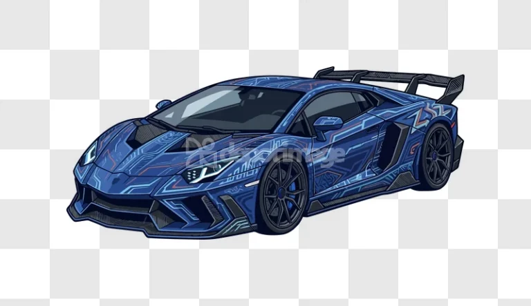Blue Lamborghini Circuit Pattern Digital Art detailed circuit lines, dark blue, digital illustration