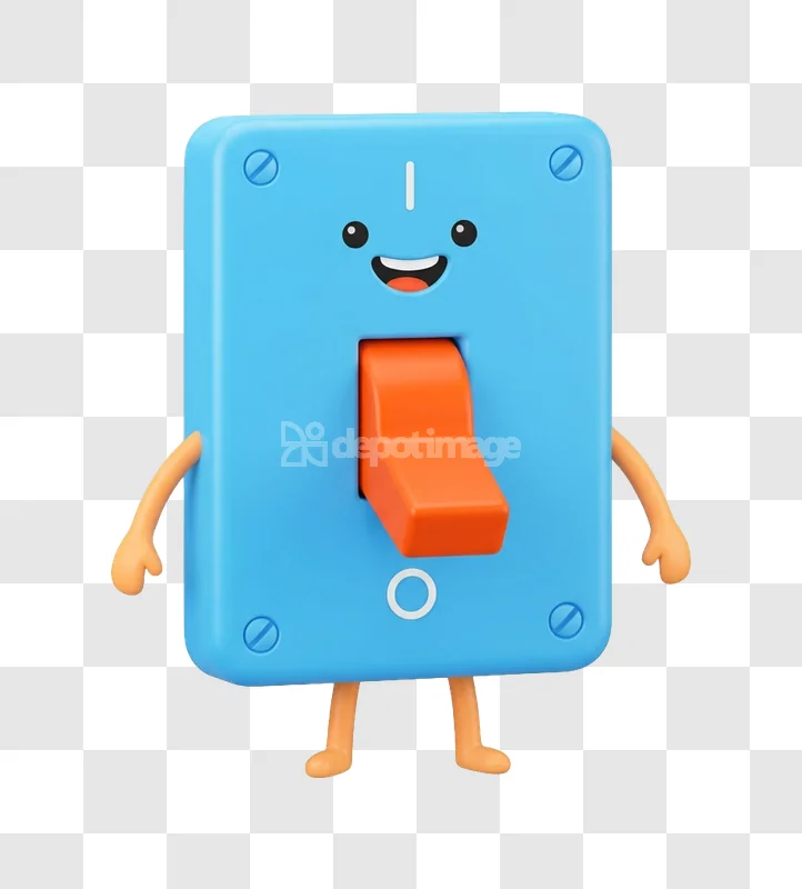 Blue Light Switch Character 3d Icon Smile
