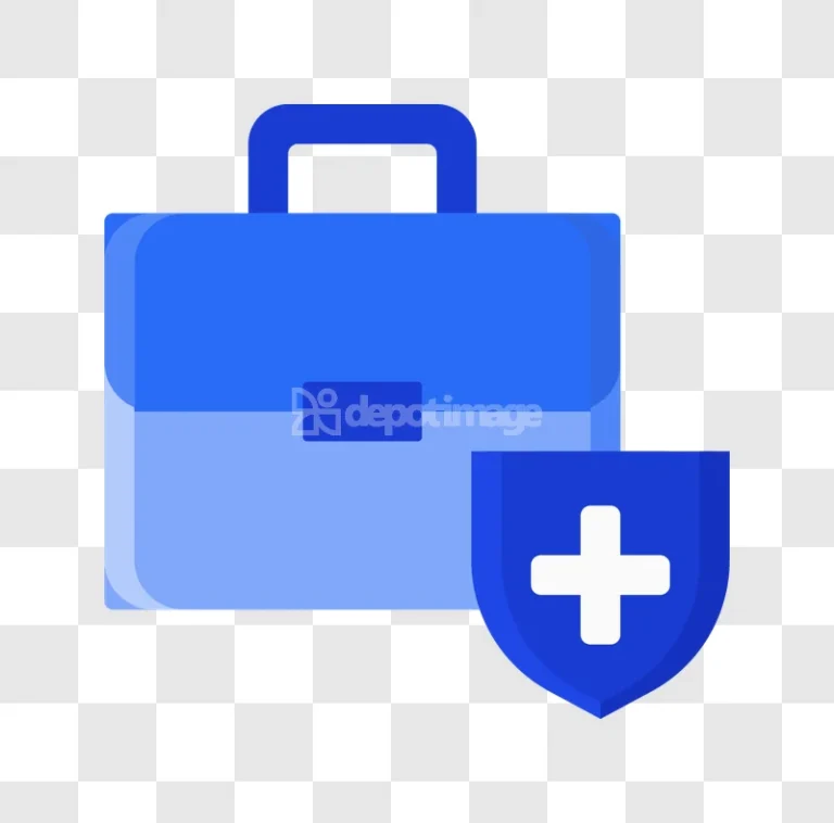 Blue Medical Briefcase Health Shield Icon flat design transparent background