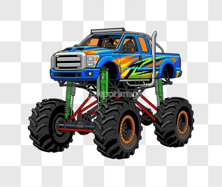 Blue Monster Truck Vector cartoon style vibrant colors