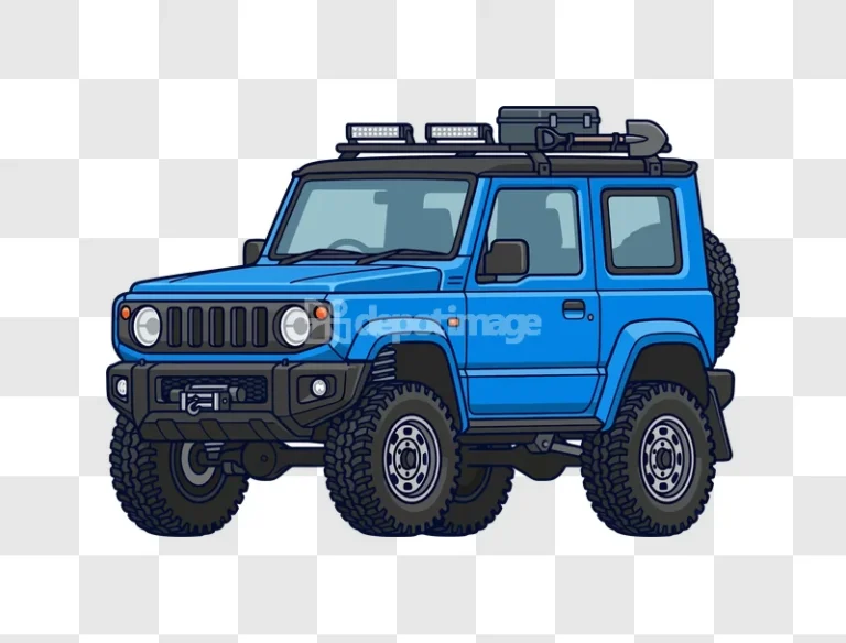 Blue Off Road Vehicle Vector Illustration cartoon style black background