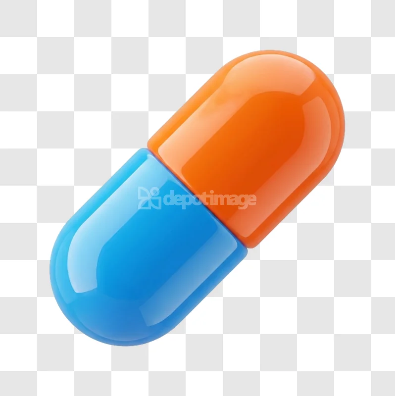 Blue Orange Glossy Medicine Capsule 3d Icon glossy render transparent background