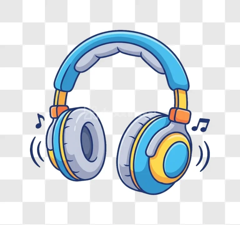 Blue Orange Yellow Headphones Music Symbol Icon cartoon style transparent background
