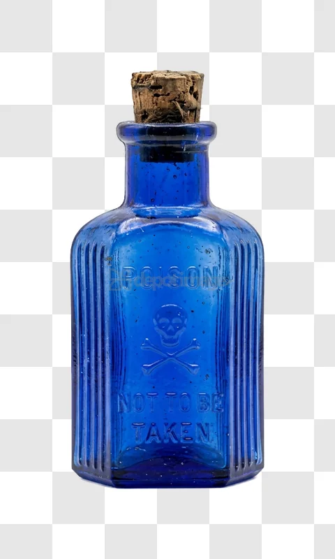Blue Poison Bottle With Skull Design antique glass bottle with cork