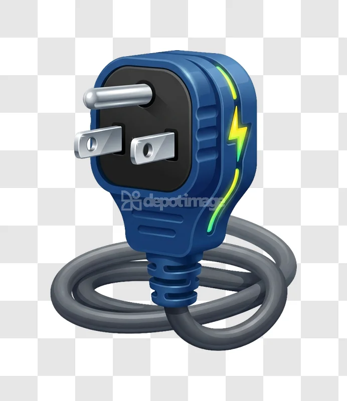 Blue Power Plug Electric Cord Icon 3d 3d render transparent background