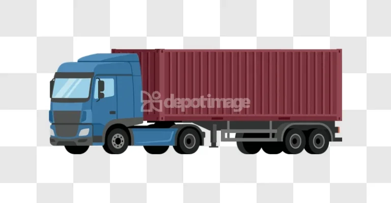 Blue Semi Truck With Red Container flat style illustration