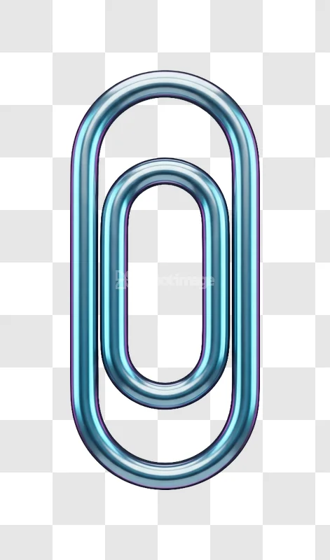 Blue Teal Metallic Paperclip Icon 3d Symbol shiny metallic transparent background